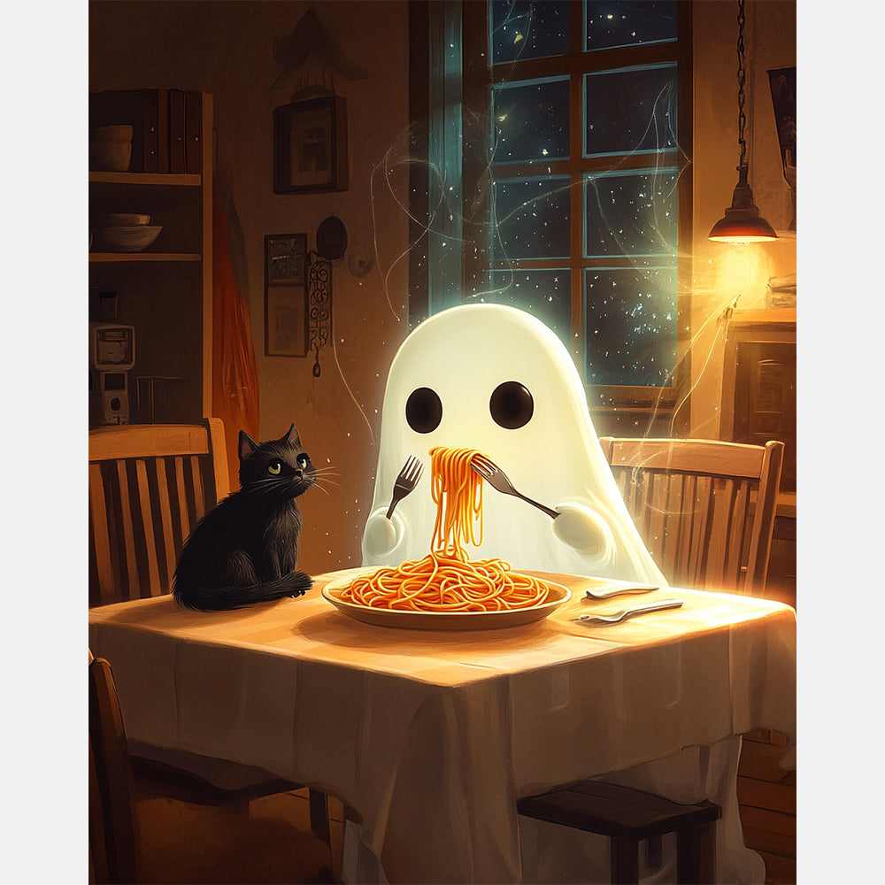 Spagetti Ghost Paint by Numbers Kit design preview showing the full artwork layout before painting