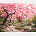 Spring Blossom Pathway Paint by Numbers Kit design preview showing the full artwork layout before painting