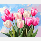 Spring Tulips Paint by Numbers Kit design preview showing the full artwork layout before painting
