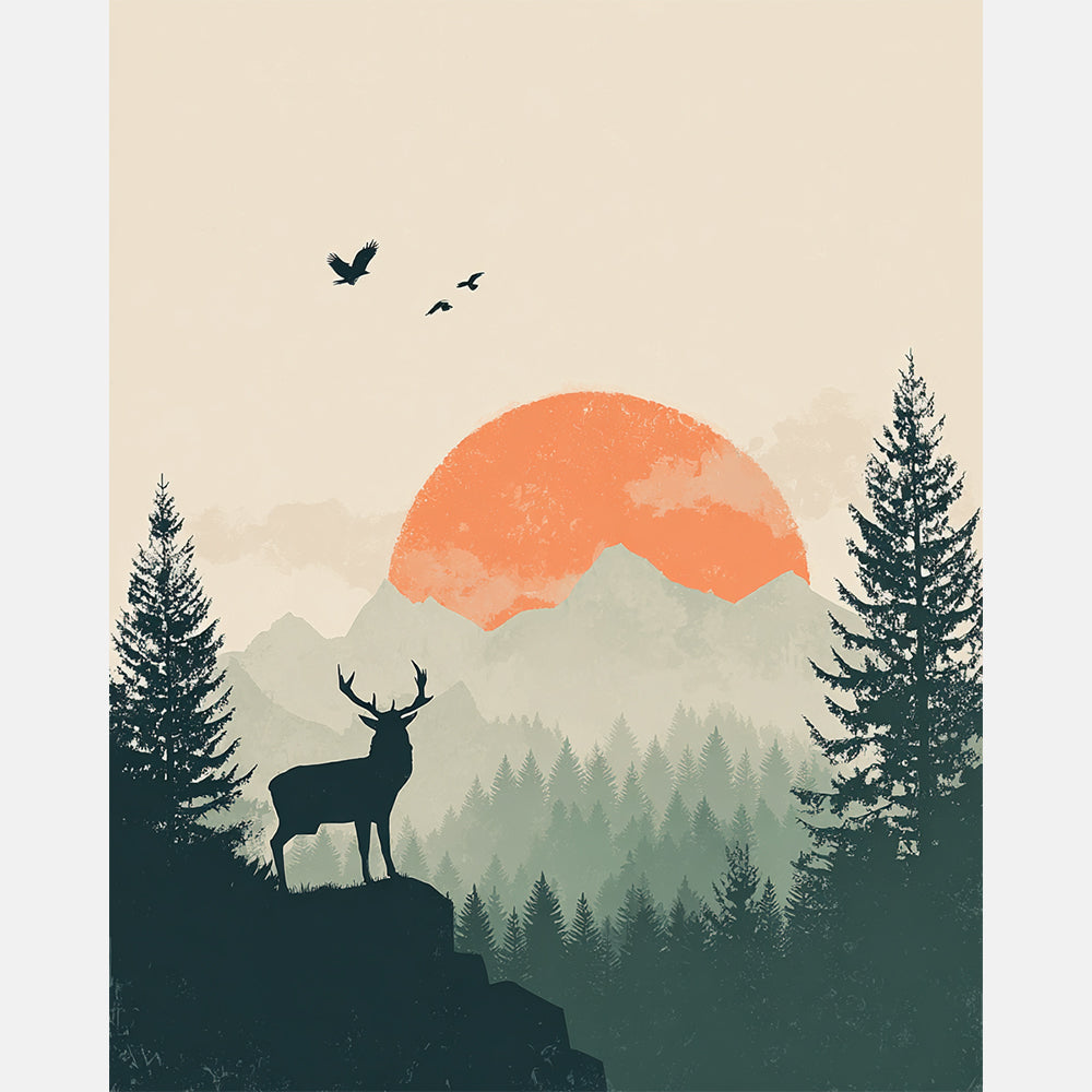 Stag At Dawn Paint by Numbers Kit design preview showing the full artwork layout before painting