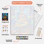 Stained-Glass Tree Paint by Numbers Kit – includes numbered canvas, paint pots, brushes, and instructions