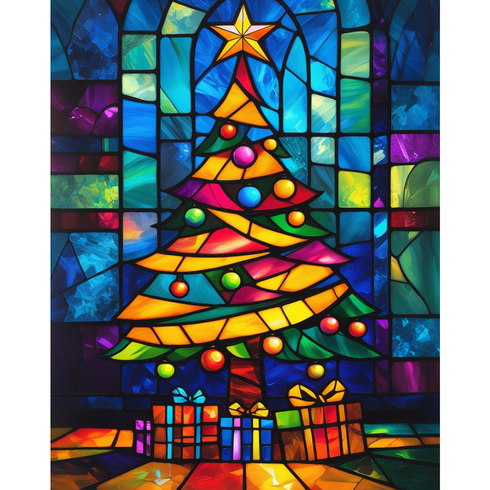 Stained-Glass Tree Paint by Numbers Kit design preview showing the full artwork layout before painting
