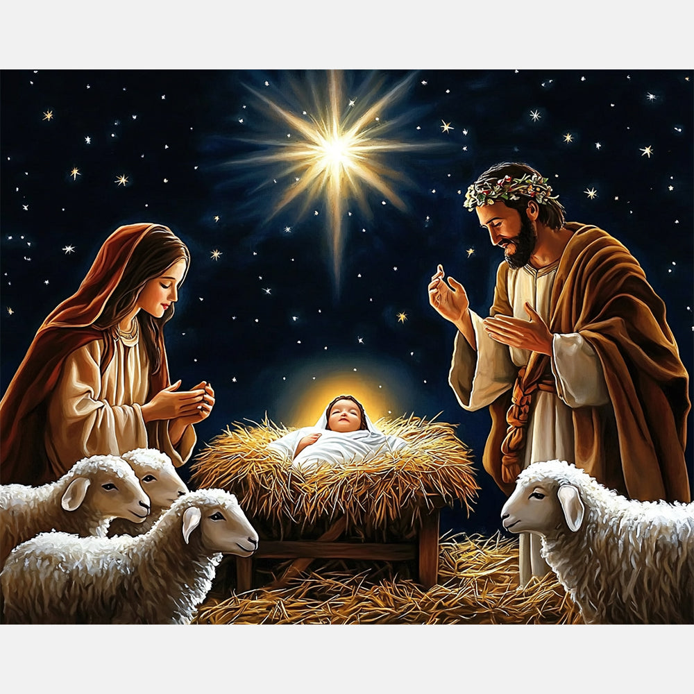 Starlit Nativity Paint by Numbers Kit design preview showing the full artwork layout before painting