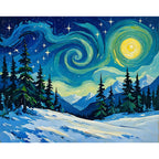 Starry Winter Night Paint by Numbers Kit design preview showing the full artwork layout before painting