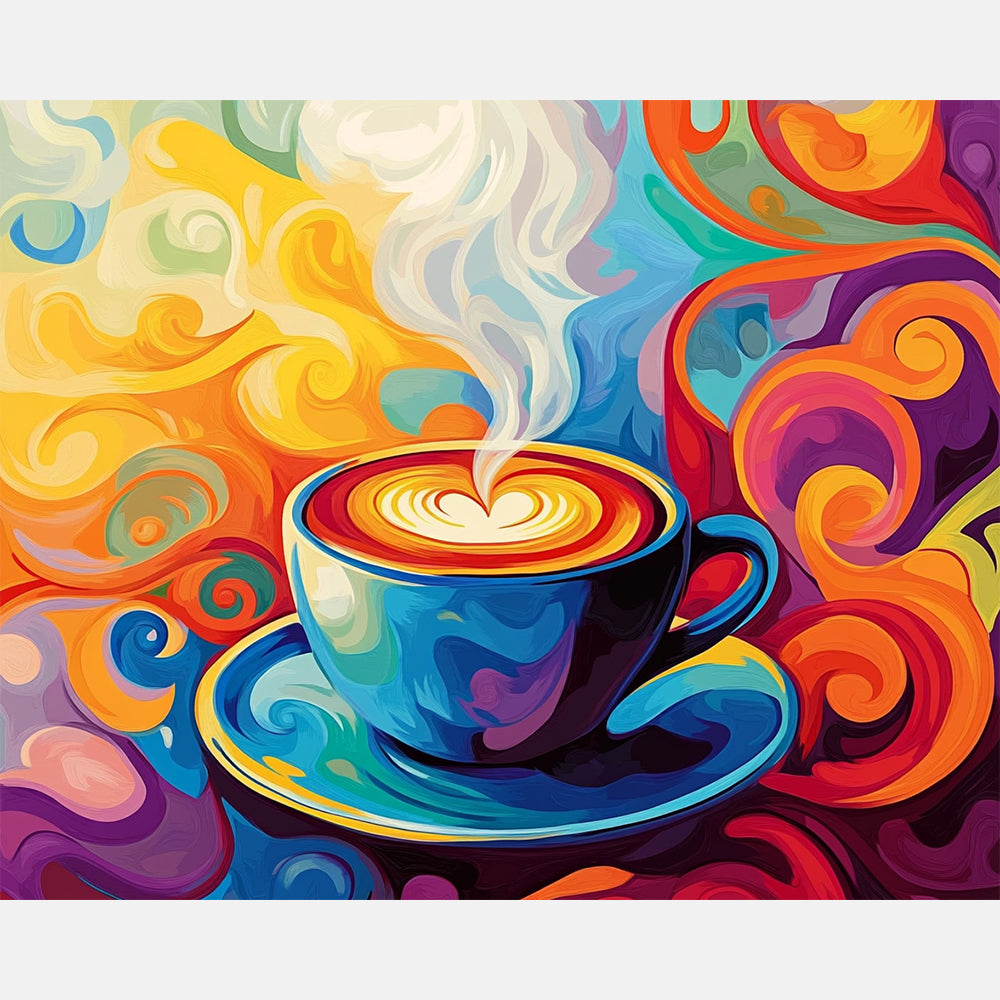 Steamy Brew Paint by Numbers Kit design preview showing the full artwork layout before painting