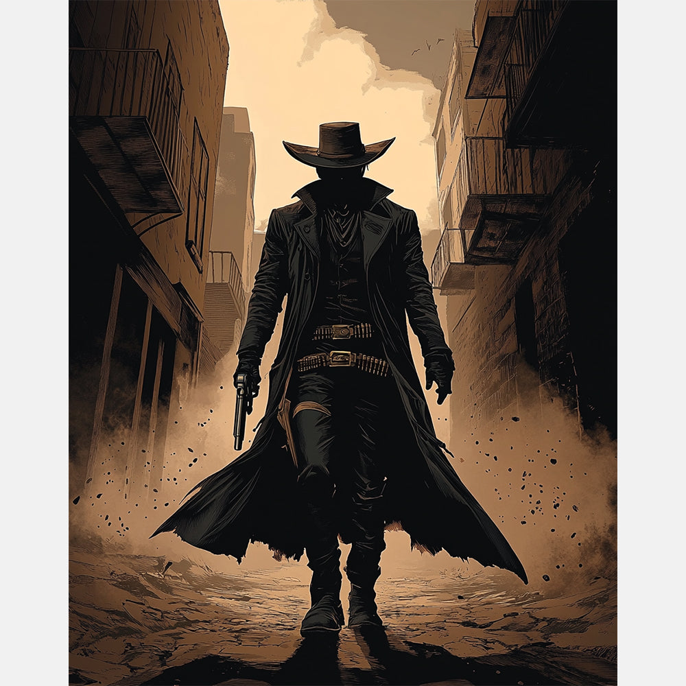 Striding Cowboy Paint by Numbers Kit design preview showing the full artwork layout before painting