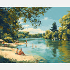 Summer Bathers Paint by Numbers Kit design preview showing the full artwork layout before painting