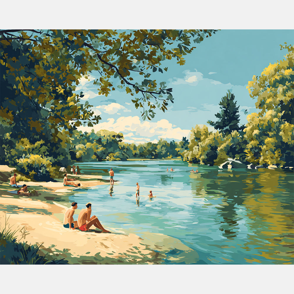 Summer Bathers Paint by Numbers Kit design preview showing the full artwork layout before painting