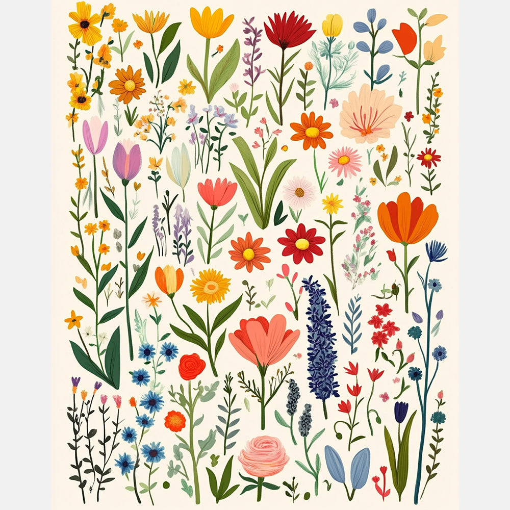 Summer Flower Collection Paint by Numbers Kit design preview showing the full artwork layout before painting