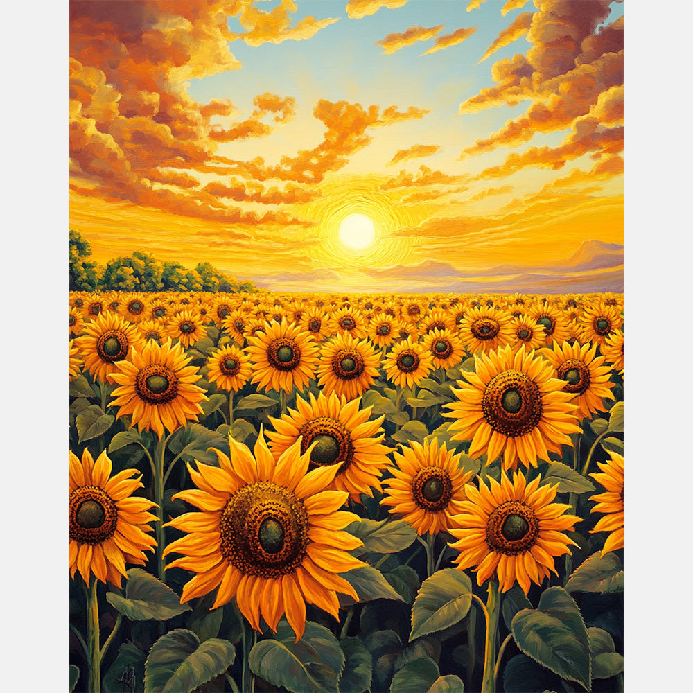 Sunflowers At Twilight Paint by Numbers Kit design preview showing the full artwork layout before painting