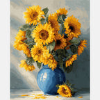 Sunflowers In Blue Vase Paint by Numbers Kit design preview showing the full artwork layout before painting