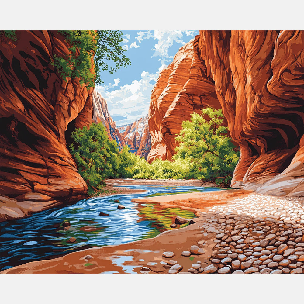 Sunlit Canyon Trail Paint by Numbers Kit design preview showing the full artwork layout before painting