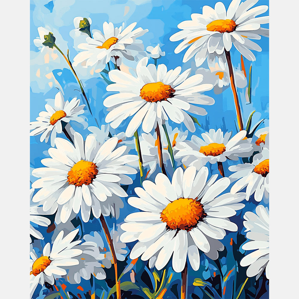 Sunlit Daisies Paint by Numbers Kit design preview showing the full artwork layout before painting