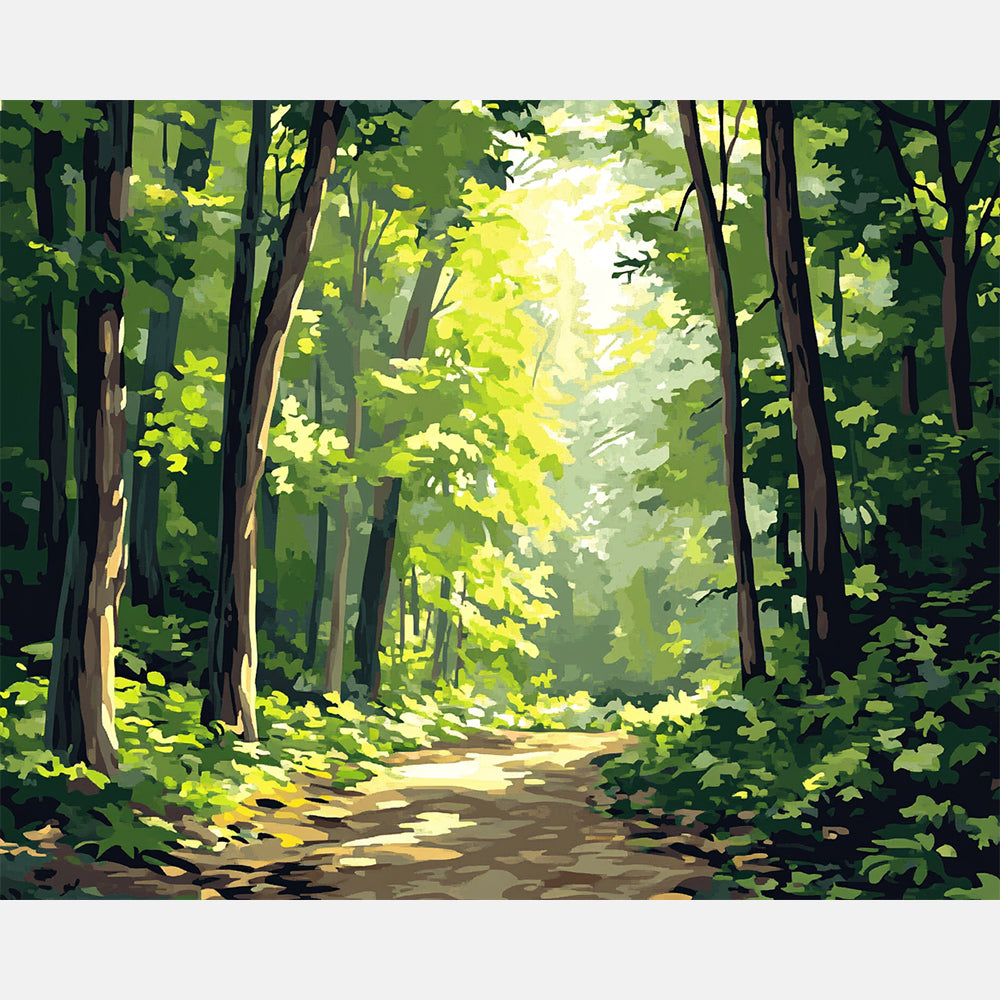 Sunlit Forest Trail Paint by Numbers Kit design preview showing the full artwork layout before painting