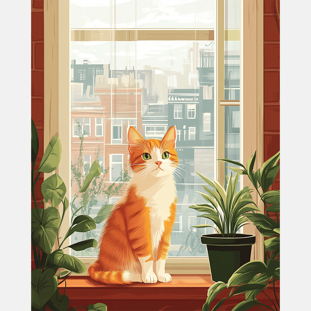 Sunlit Kitten Paint by Numbers Kit design preview showing the full artwork layout before painting