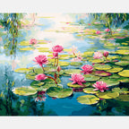 Sunlit Water Lilies Paint by Numbers Kit design preview showing the full artwork layout before painting