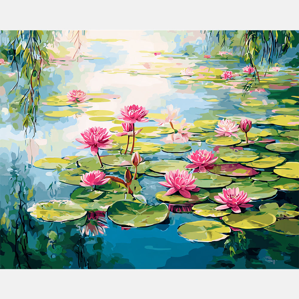 Sunlit Water Lilies Paint by Numbers Kit design preview showing the full artwork layout before painting
