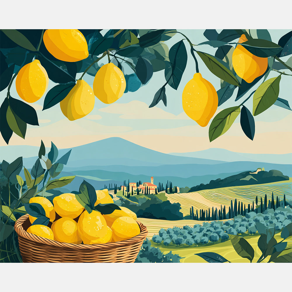 Sunny Lemonscape Paint by Numbers Kit design preview showing the full artwork layout before painting