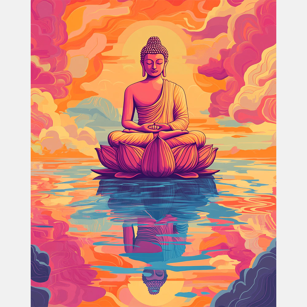Sunset Buddha Paint by Numbers Kit design preview showing the full artwork layout before painting