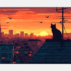 Sunset City Cat Paint by Numbers Kit design preview showing the full artwork layout before painting
