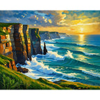 Sunset Cliff Waves Paint by Numbers Kit design preview showing the full artwork layout before painting