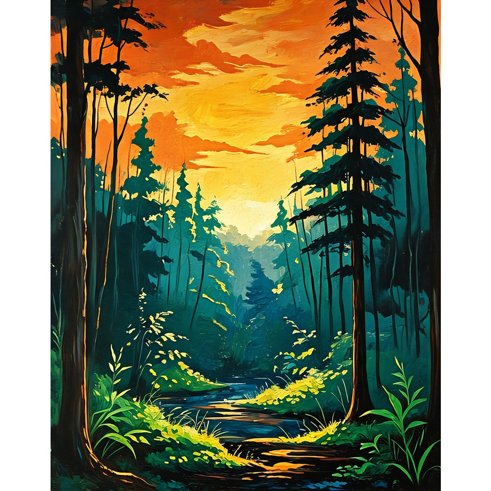 Sunset Forest Paint by Numbers Kit design preview showing the full artwork layout before painting