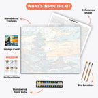 Sunset Harmony Paint by Numbers Kit – includes numbered canvas, paint pots, brushes, and instructions