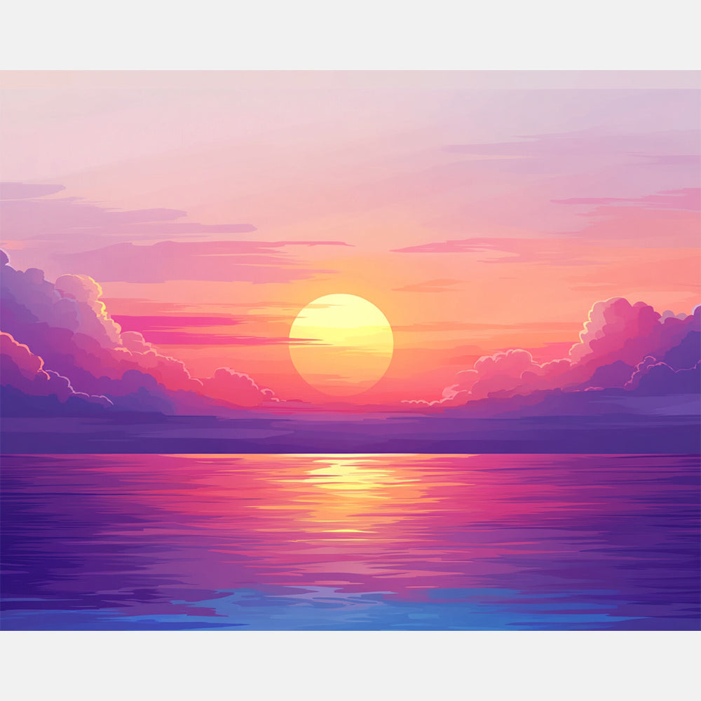 Sunset In Magenta Paint by Numbers Kit design preview showing the full artwork layout before painting
