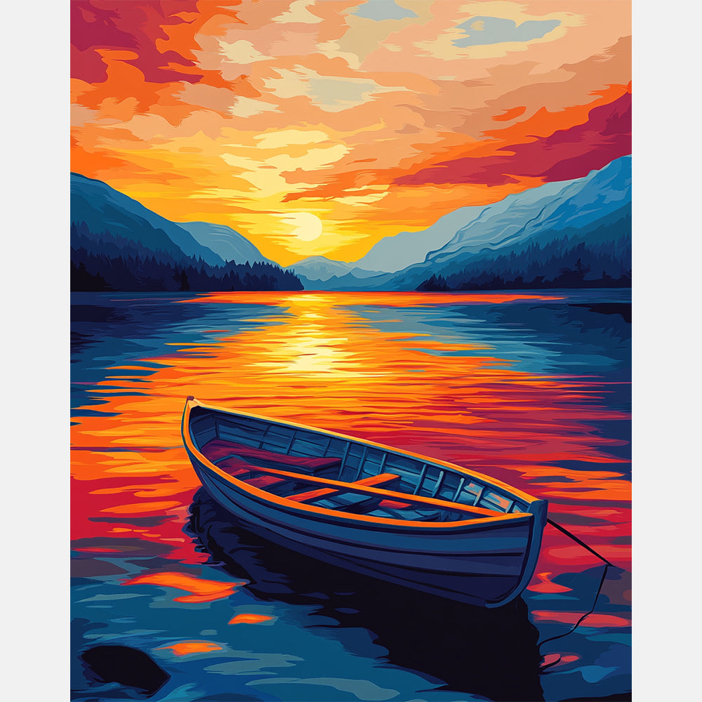 Sunset Moorage Paint by Numbers Kit design preview showing the full artwork layout before painting