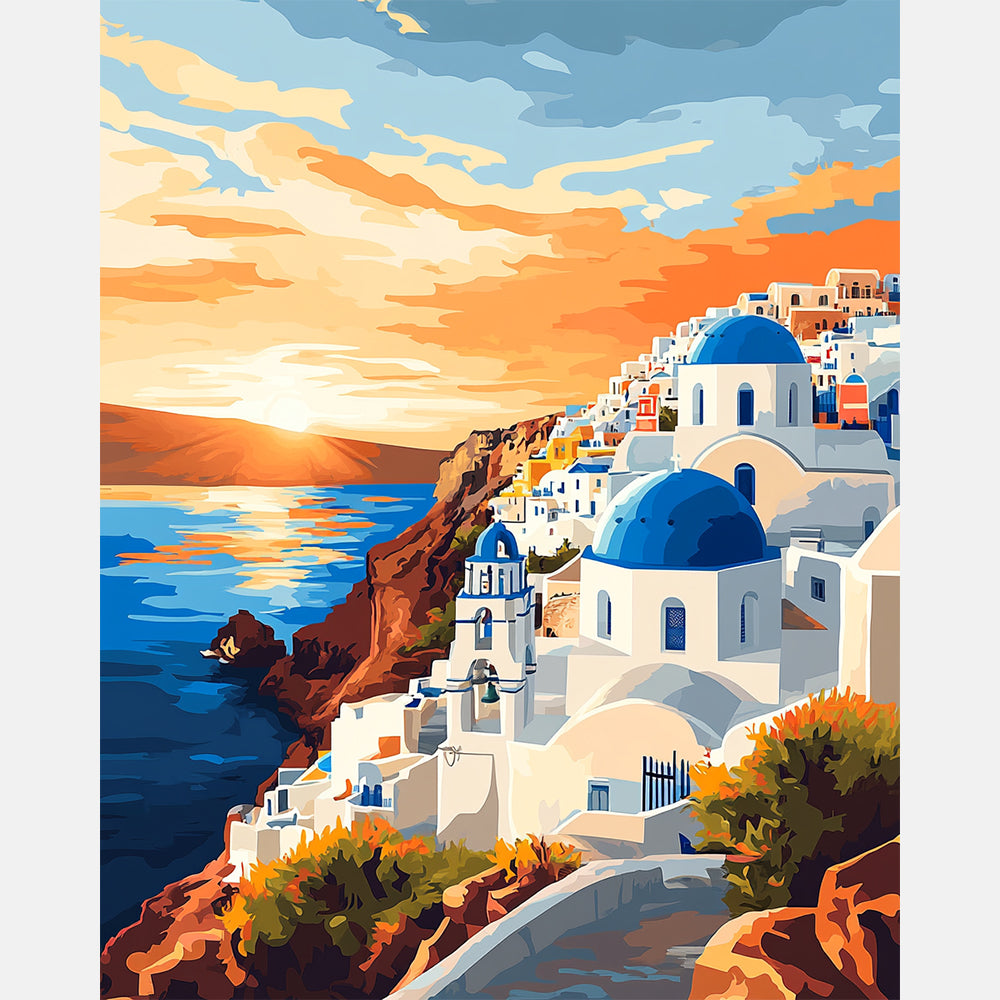Sunset Over Aegean Paint by Numbers Kit design preview showing the full artwork layout before painting