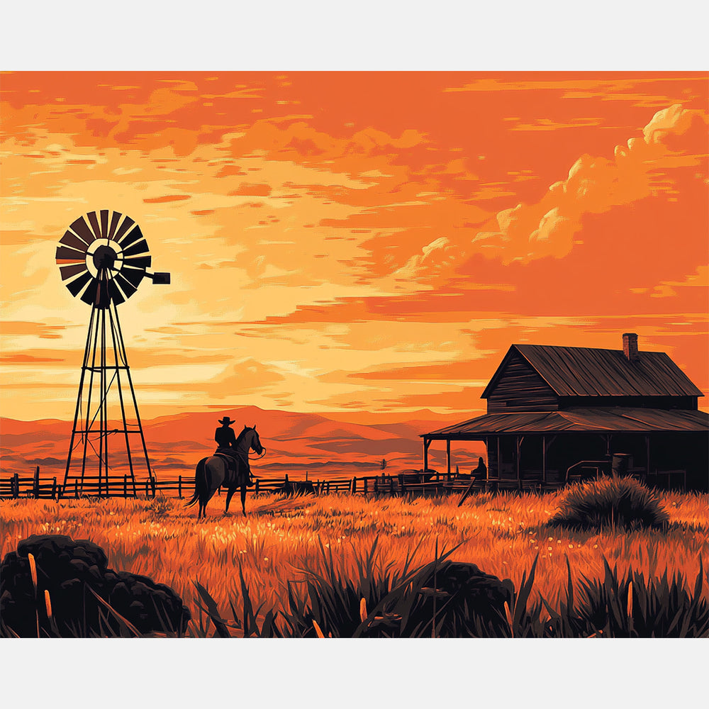 Sunset Prairie Paint by Numbers Kit design preview showing the full artwork layout before painting