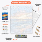 Sunset Serenity Paint by Numbers Kit – includes numbered canvas, paint pots, brushes, and instructions