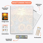 Sunset Sunflowers Paint by Numbers Kit – includes numbered canvas, paint pots, brushes, and instructions