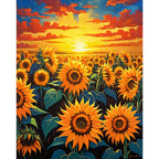 Sunset Sunflowers Paint by Numbers Kit design preview showing the full artwork layout before painting