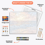 Sunset Waves Paint by Numbers Kit – includes numbered canvas, paint pots, brushes, and instructions