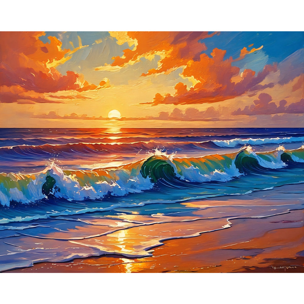 Sunset Waves Paint by Numbers Kit design preview showing the full artwork layout before painting