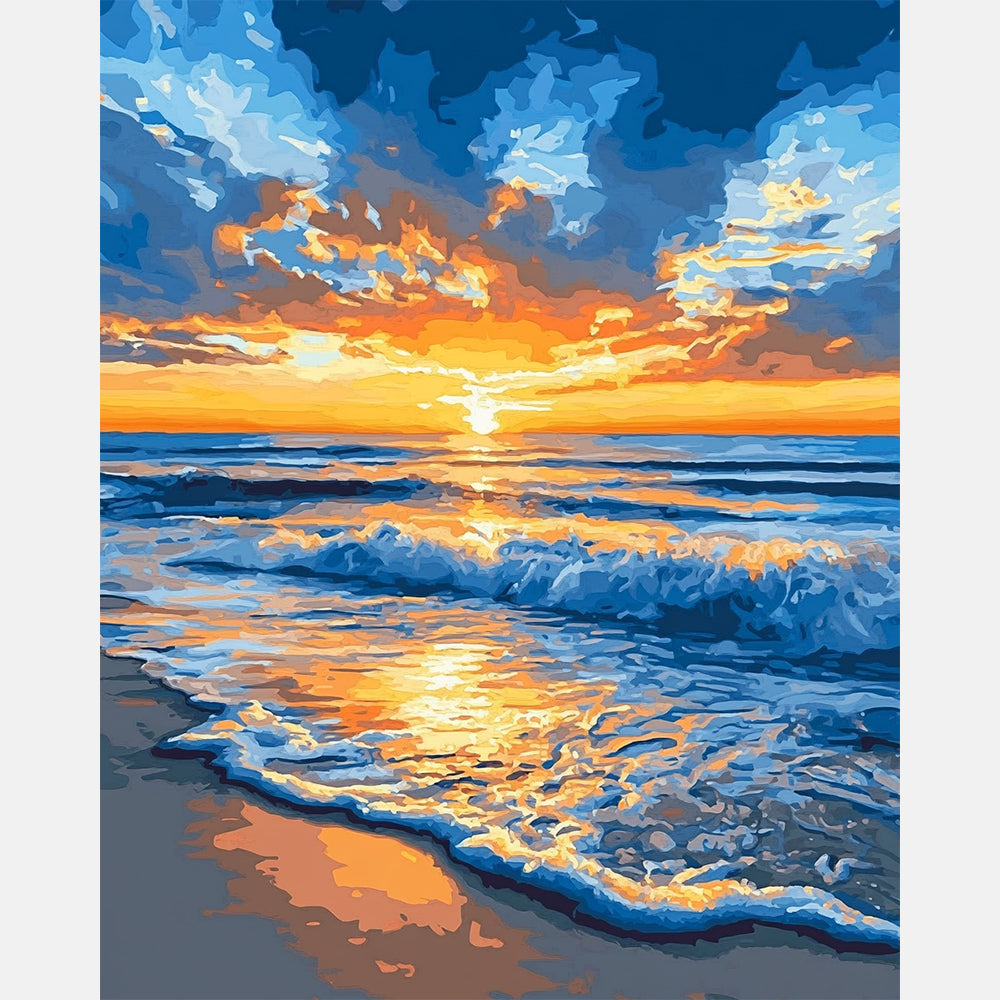Sunset Waves Paint by Numbers Kit design preview showing the full artwork layout before painting