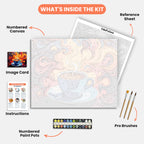 Swirling Coffee Paint by Numbers Kit – includes numbered canvas, paint pots, brushes, and instructions