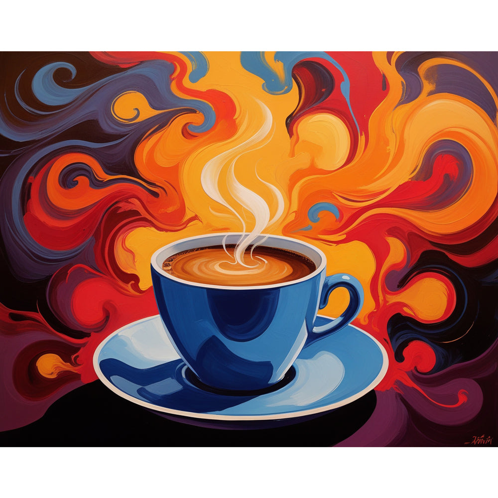 Swirling Coffee Paint by Numbers Kit design preview showing the full artwork layout before painting