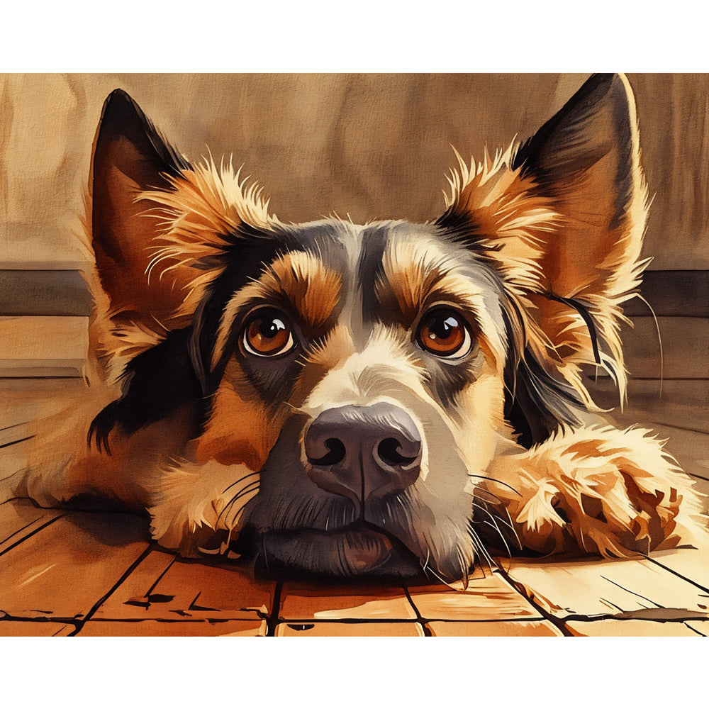 Thoughtful Dog Paint by Numbers Kit design preview showing the full artwork layout before painting