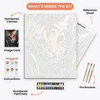 Tiger Cub Portrait Paint by Numbers Kit – includes numbered canvas, paint pots, brushes, and instructions
