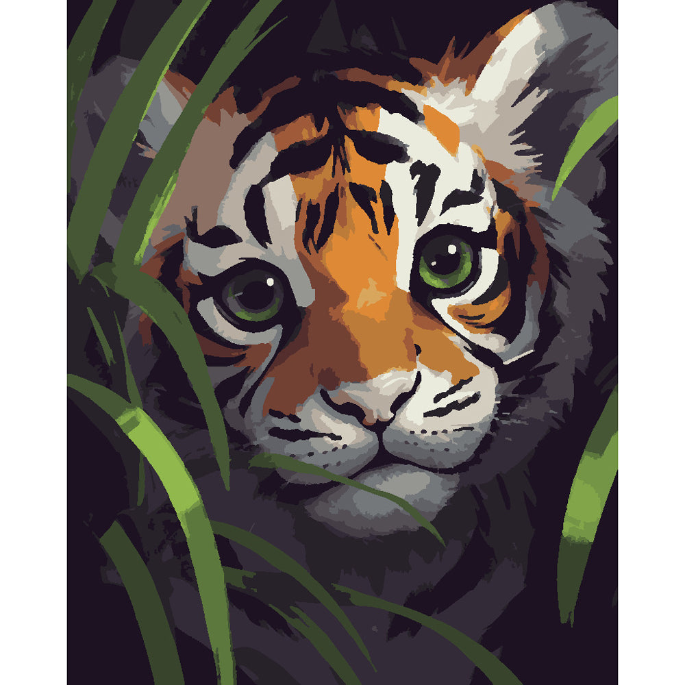 Tiger Cub Portrait Paint by Numbers Kit design preview showing the full artwork layout before painting