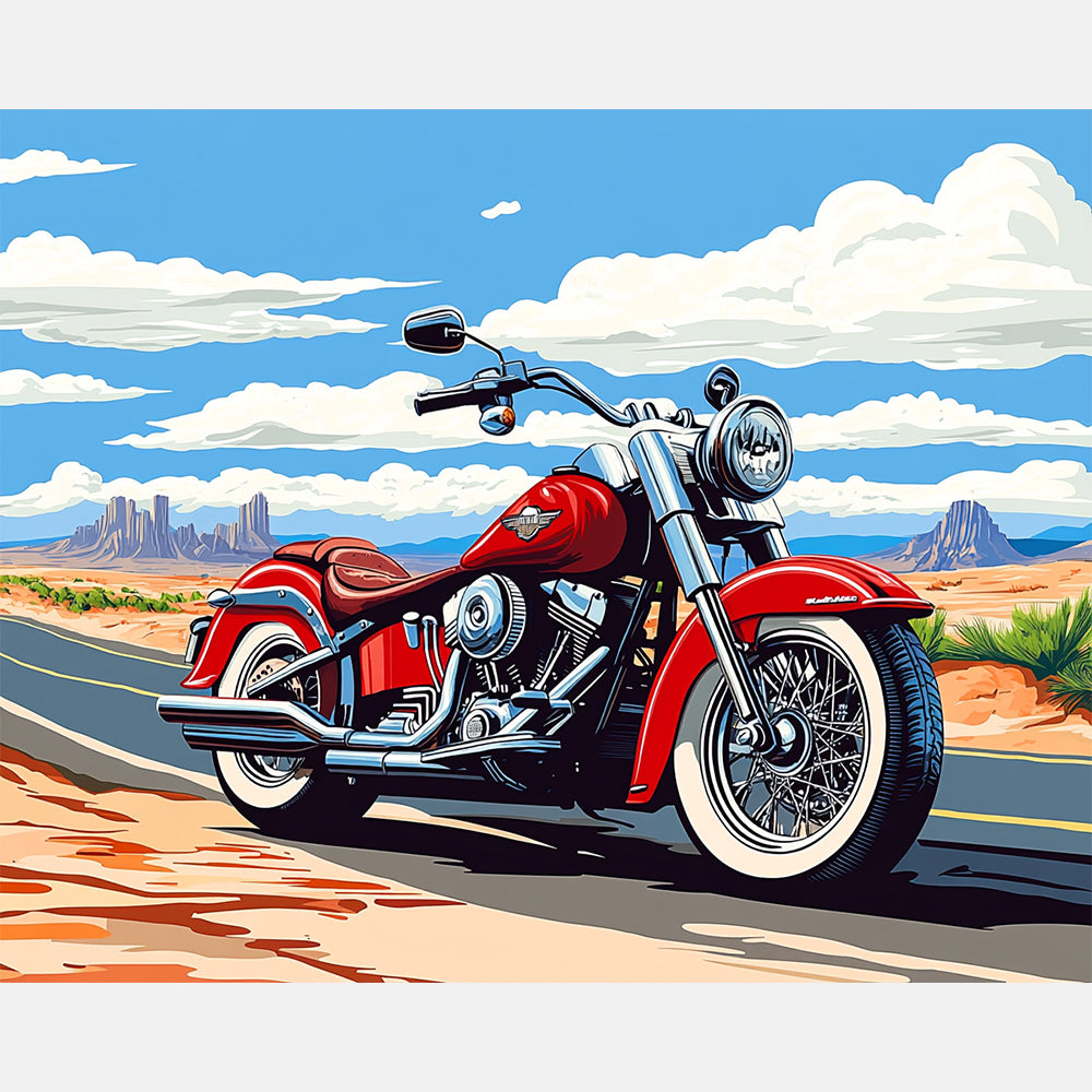 Timeless Motorcycle Charm Paint by Numbers Kit design preview showing the full artwork layout before painting