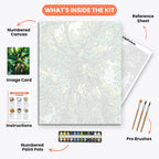 Towering Tree Paint by Numbers Kit – includes numbered canvas, paint pots, brushes, and instructions