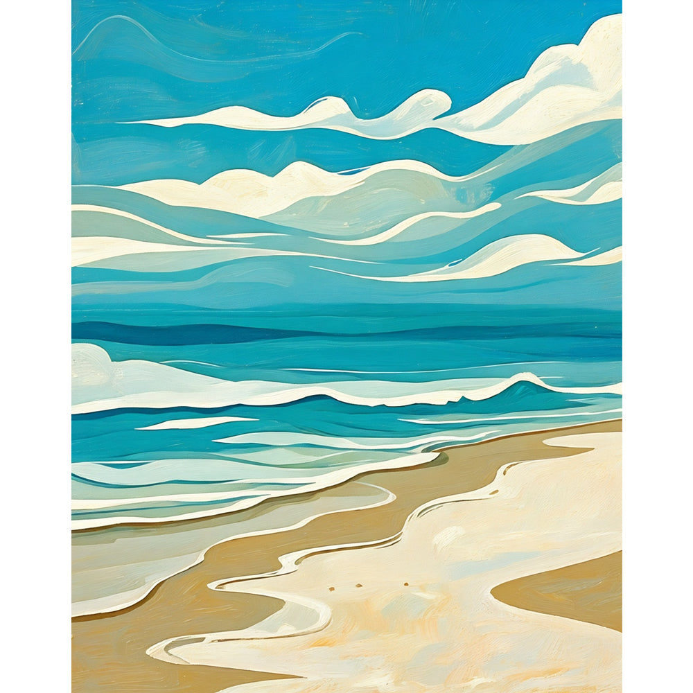 Tranquil Coastline Paint by Numbers Kit design preview showing the full artwork layout before painting