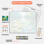 Tranquil Lilies Paint by Numbers Kit – includes numbered canvas, paint pots, brushes, and instructions