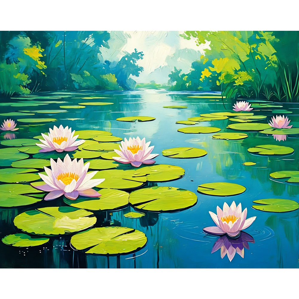 Tranquil Lilies Paint by Numbers Kit design preview showing the full artwork layout before painting