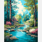 Tranquil Woodland Stream Paint by Numbers Kit design preview showing the full artwork layout before painting