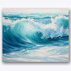 Paint by numbers design of waves, ocean, energetic wave motion, vibrant blue hues, Dynamic and vivid depiction of ocean waves