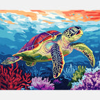 Turtle Among Reefs Paint by Numbers Kit design preview showing the full artwork layout before painting